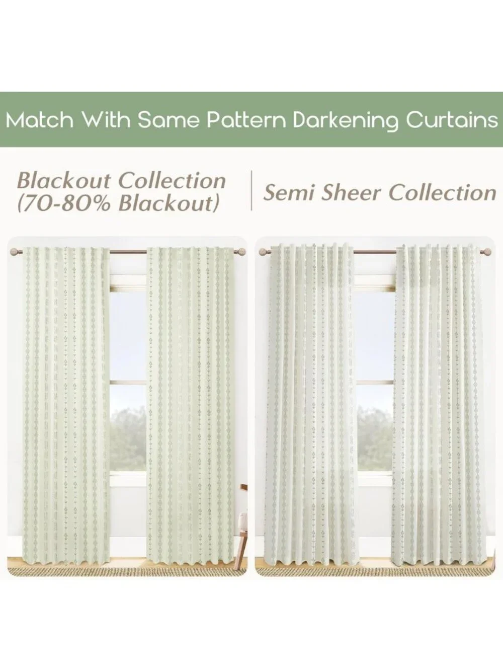Boho Sage Green Sheer Linen Curtains 63